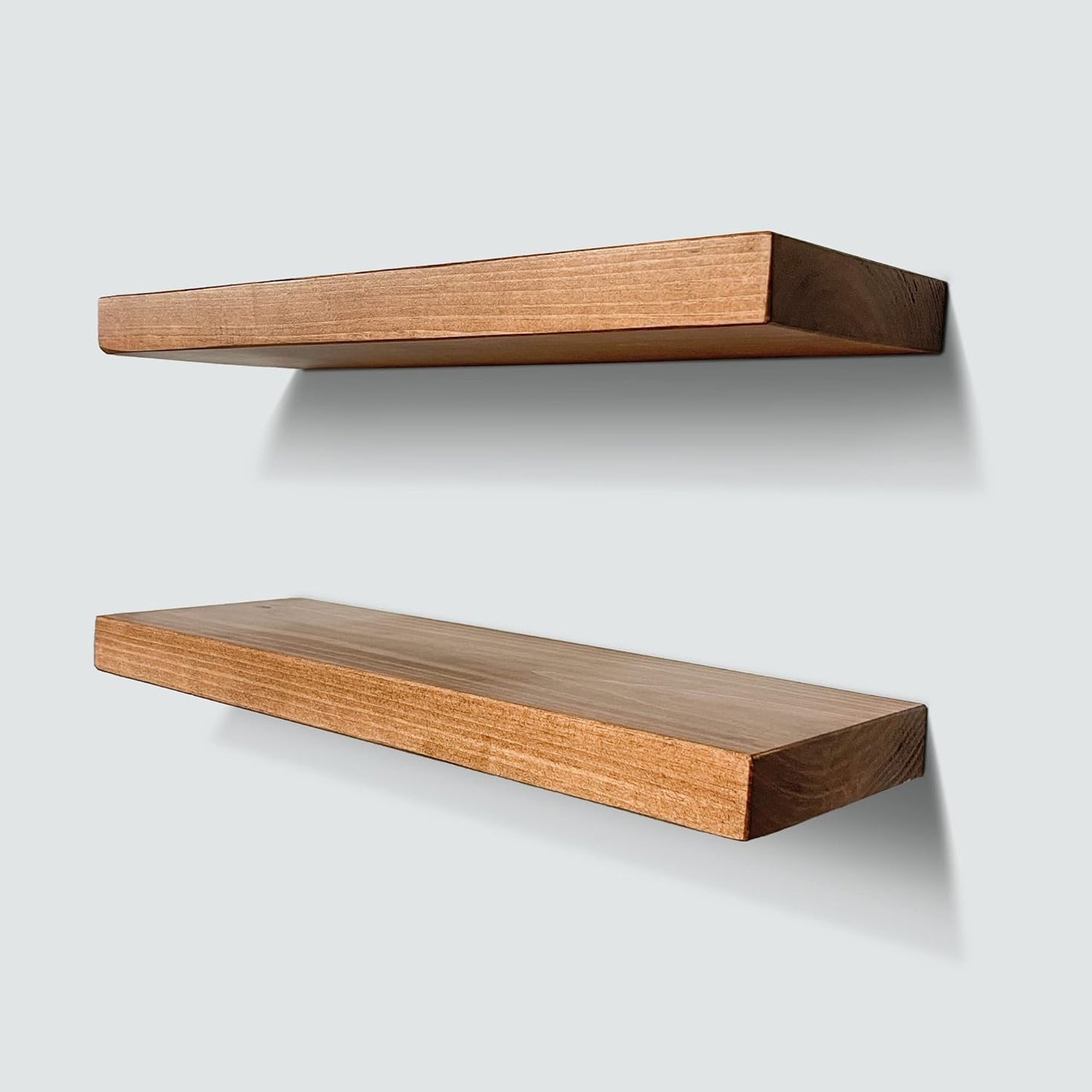 URBANDI, Rustic Floating Shelves, Set of 2, Hidden Bracket, Solid Wood, Heavy Duty, Wall Mounted Shelves, (Brown, 60Wx10D)