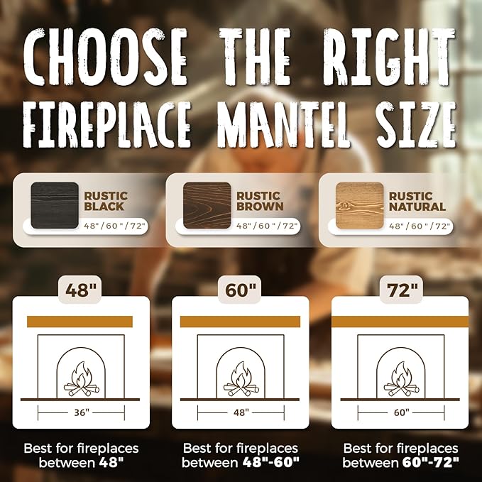 60x8x5 Fireplace Mantel - Handcrafted Hollow Rustic Solid Wood Wall Mounted Floating Shelf with Invisible Heavy Duty Wood Bracket (Weathered Black)