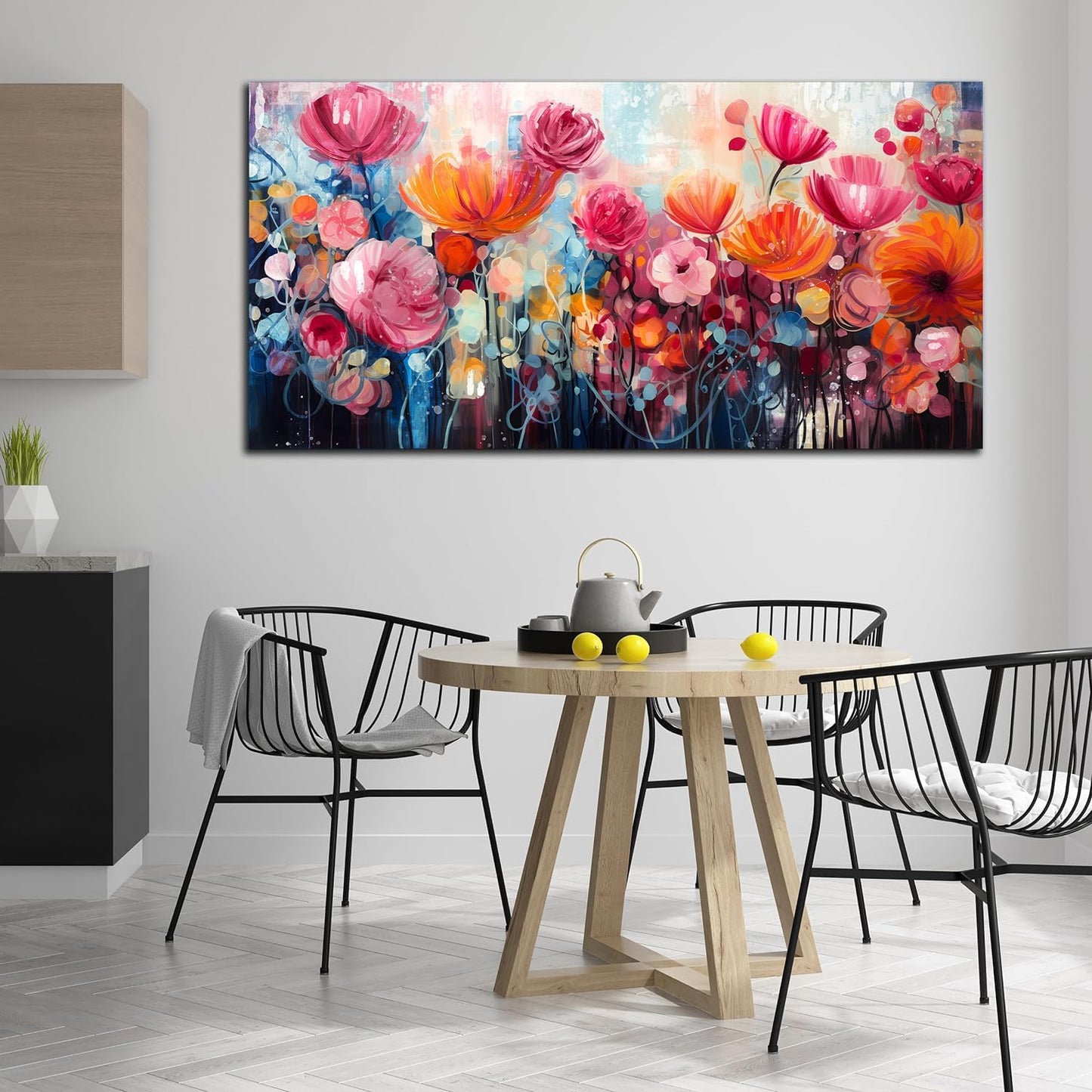 ENTANUB Flower Wall Art for Living Room, Pink Canvas Print Painting for Bedroom, Floral Picture Artwork, Large Decor Size 60x30 Inches