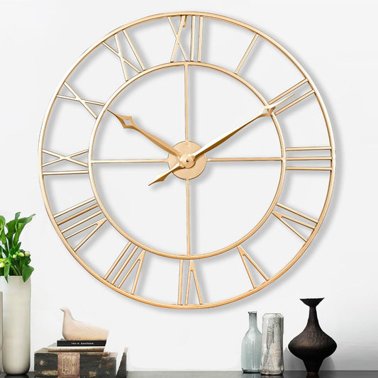 CLXEAST 30 Inch Wall Clock,Large Champagne Gold Metal Roman Numeral Wall Clock, Modern Wall Clocks for Living Room Decor,House Warming Gifts New Home