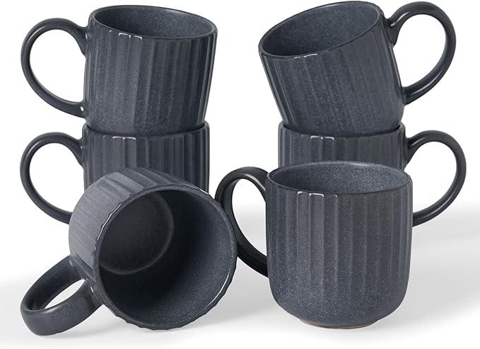 famiware Coffee Mugs Set of 6, Starlight 11 oz Mug Cup Set with Handle for Coffee, Tea, Cocoa, Milk - Ceramic Stoneware Mug Set, Matte Black Grey