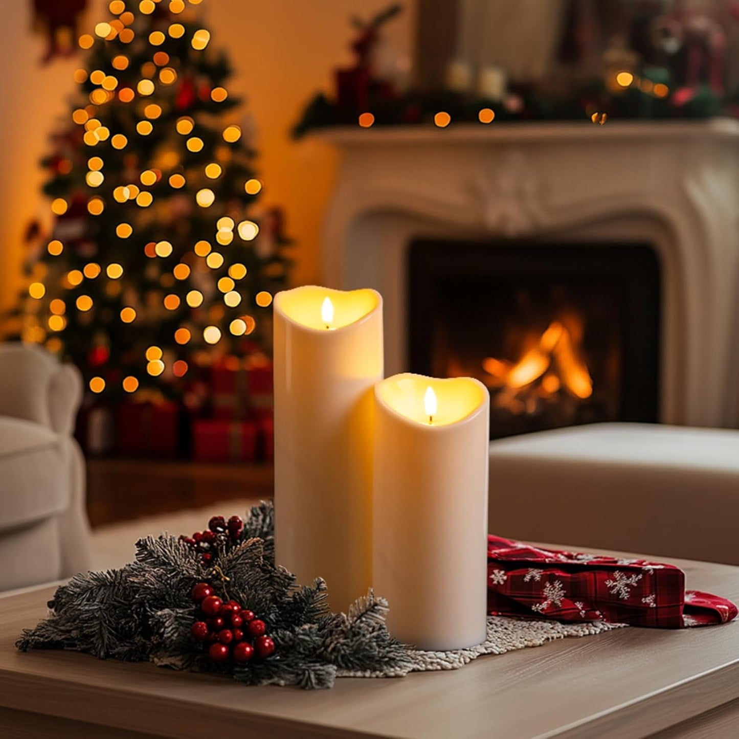 Homemory 4"x12" Outdoor Waterproof Flameless Candles with Timers and Remote Control, Battery Operated Candles, LED Plastic Candles, Ivory White, Set of 2