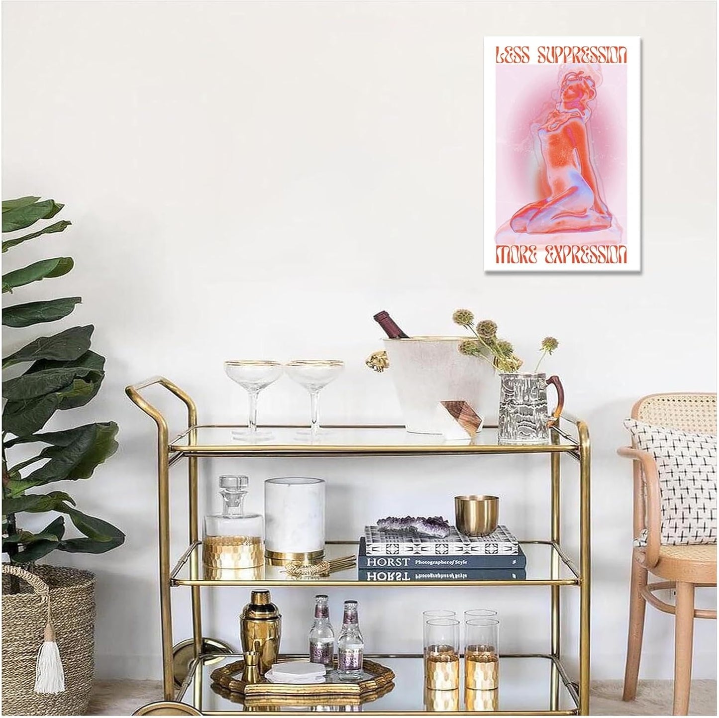 Spiritual Affirmation Art Poster Pink Woman Canvas Wall Art Aesthetic Pictures Sexy Woman Prints Painting Trendy Gradient Aesthetic Wall Decor Living Room Bedroom 24x36in Framed