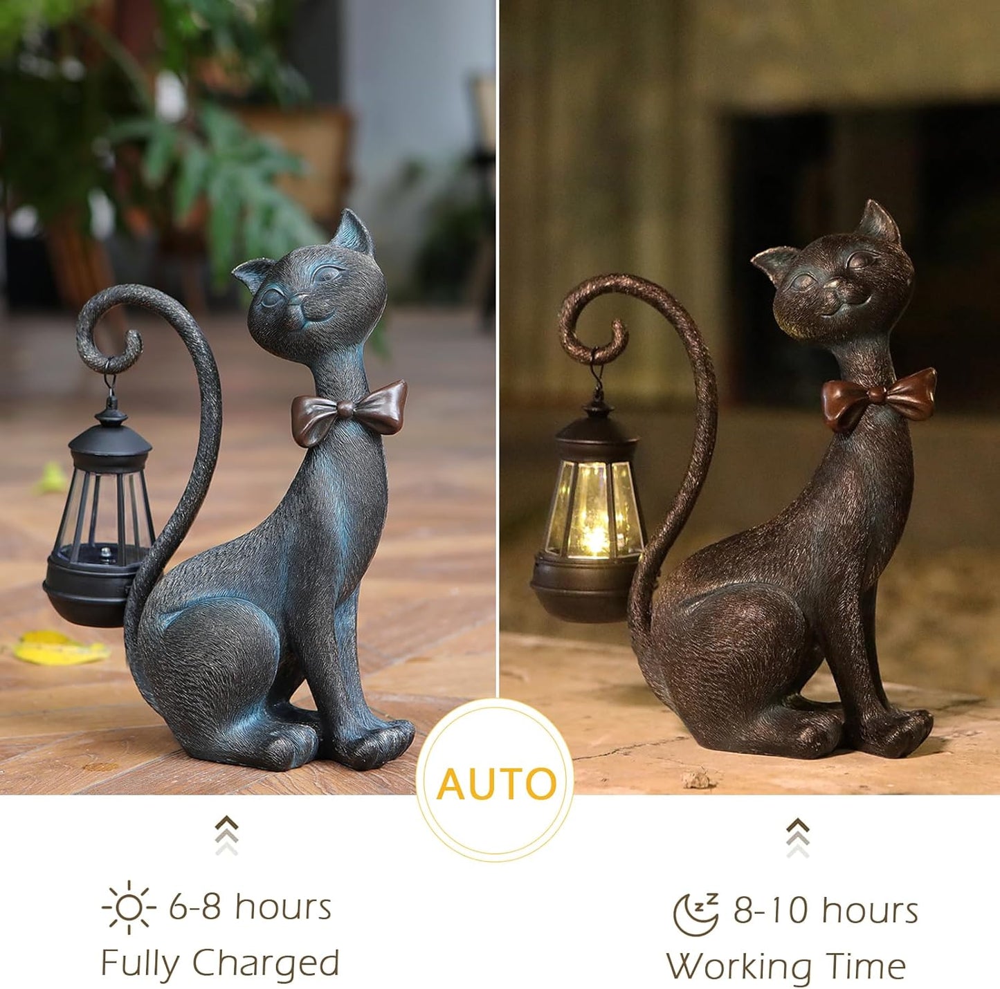 Whimsical Outdoor Cat Statues with Solar Garden Lantern:Cat Garden Statues for Outside Spring Decor Clearance,Outdoor Figurine for Yard Art Lawn Ornaments Patio Balcony Home House - Birthday Gifts