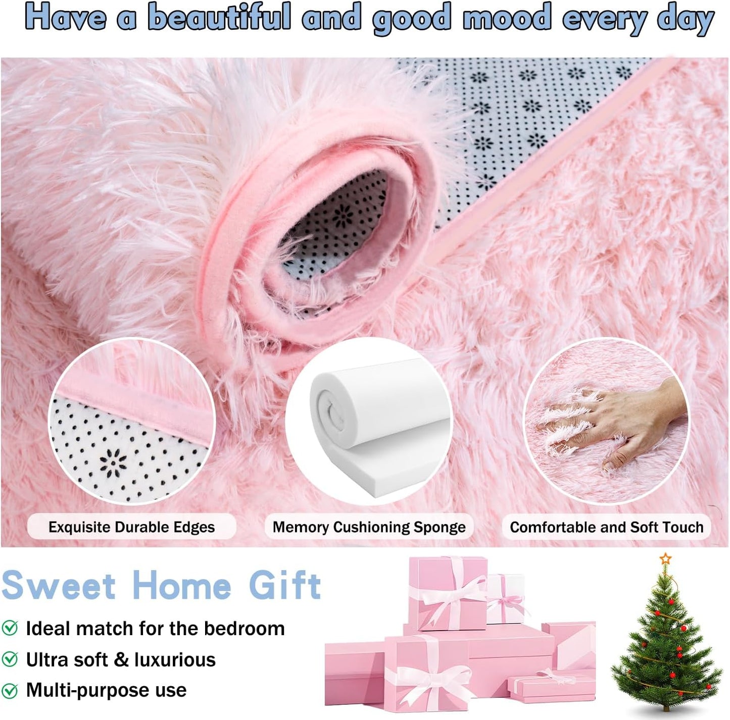 Rezutan Ultra Soft Pink Rugs for Bedroom 6x9 Feet, Fluffy Shag Area Rugs for Living Room, Large Comfy Furry for Girls Kids Baby Room Decor Teenage Pastel Princess Rug, Non Slip Nursery Classroom