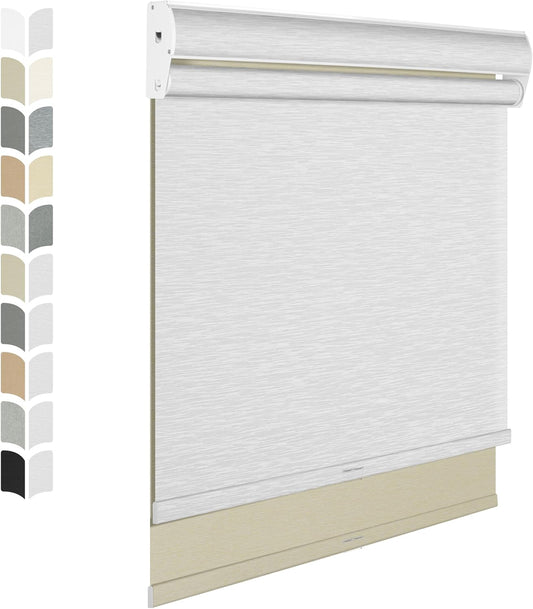 BERISSA Cordless Dual Roller Shades with Cassette Valance,Double Window Shades Blackout and Light Filtering Shades,Day and Night Roller Shades for Home Office Door.Beige and White.23 W x 56" H