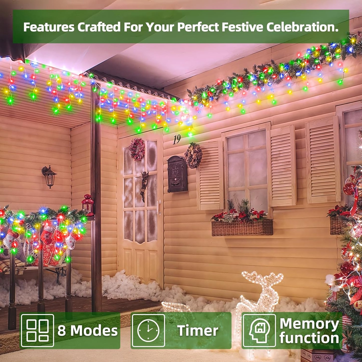612 LED 60FT Icicle Christmas Lights - 136 Drops Waterproof 12 Modes Memory Timer, Outdoor Hanging Roof Lights for Eaves Gutter Xmas Tree Holiday Decorations Multicolor
