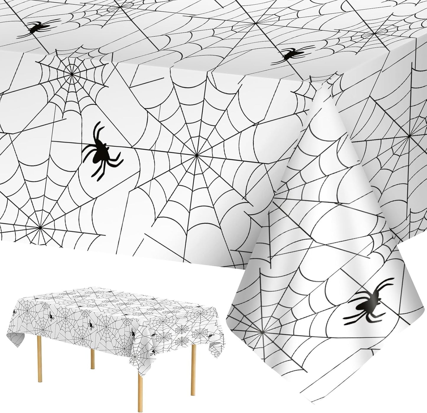 2 Pcs Halloween Tablecloth - Plastic Halloweens Spider Webs Table Cloth, White Disposable Rectangle Spiderweb Table Cover for Halloween Party Decorations Supplies Favors Tables Decor, 108 x 54 Inch