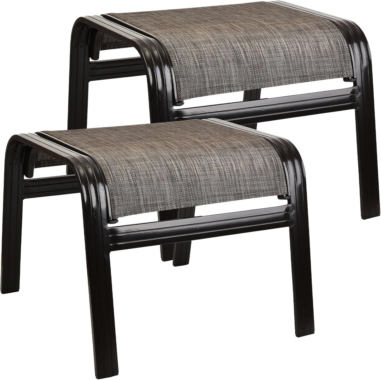 Outdoor Patio Ottoman Seat Textilene Portable Metal Footstool Portable Footrest Patio Chairs 2 Set New Brown