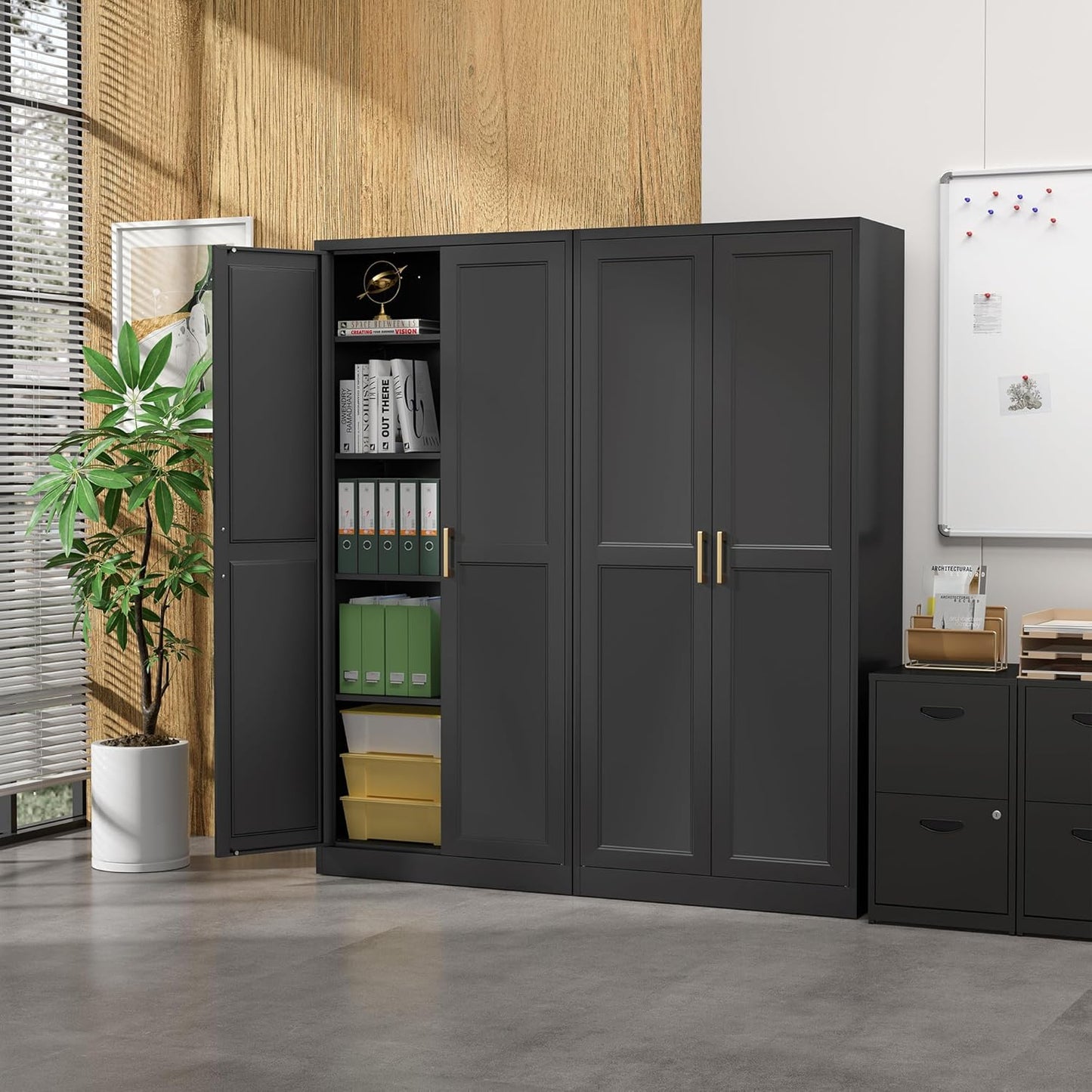 Kitchen Pantry Cabinet,71”Black Metal Pantry Storage Cabinet with Doors and 4 Adjustable Shelves,Kitchen Cabinet with 2 Gold Handles,Tall Cabinet for Livingroom,Pantry, Bathroom