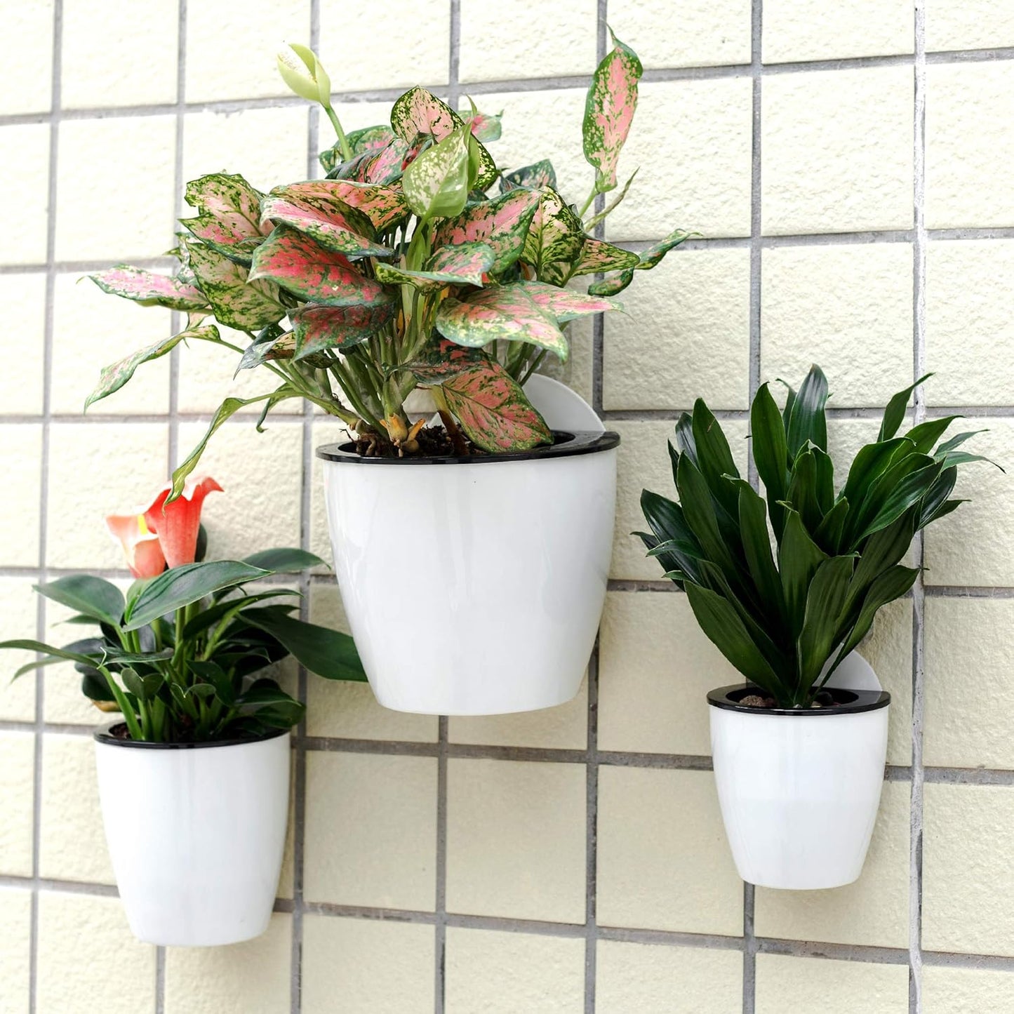 ORIMERC 6 Pack White Self Watering Planter Pots Vertical Living Wall Planter Indoor Outdoor Plant Wall Flower Basket Kitchen Herbs Railing Fence Trellis Decor (Small)