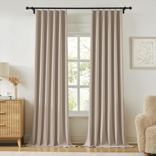 KangBang Pinch Pleated 120 Inch Blackout Curtains for Bedroom, Extra Long Thermal Insulated Window Treatment Panels Room Darkening Privacy Assured Drapes for Villa(40Wx120L,2 Panels, Taupe)