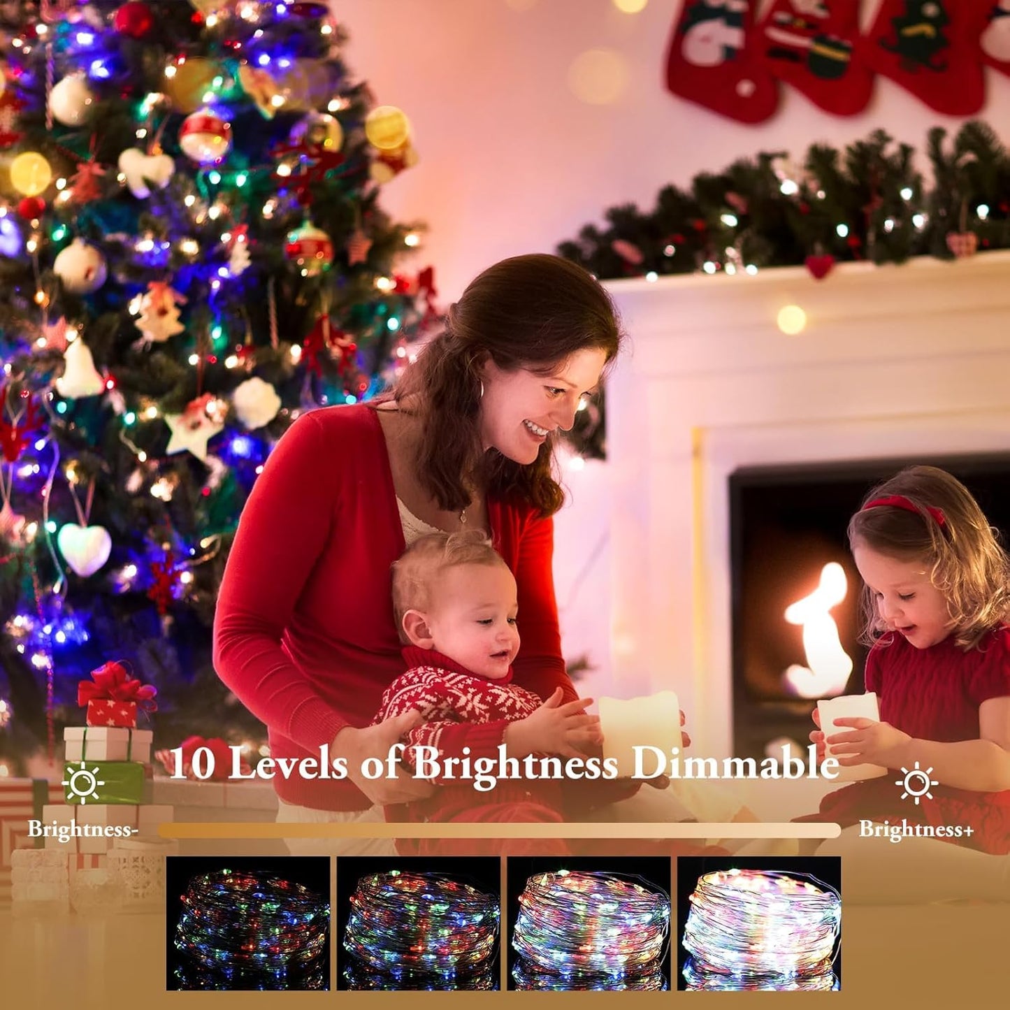 4 Pack 100 LED Fairy Lights Battery Operated with Timer & Remote, 33FT Waterproof Twinkle Lights Indoor Outdoor, Fairy String lights for Bedroom Classroom DIY Wedding Christmas Decorations, Multicolor