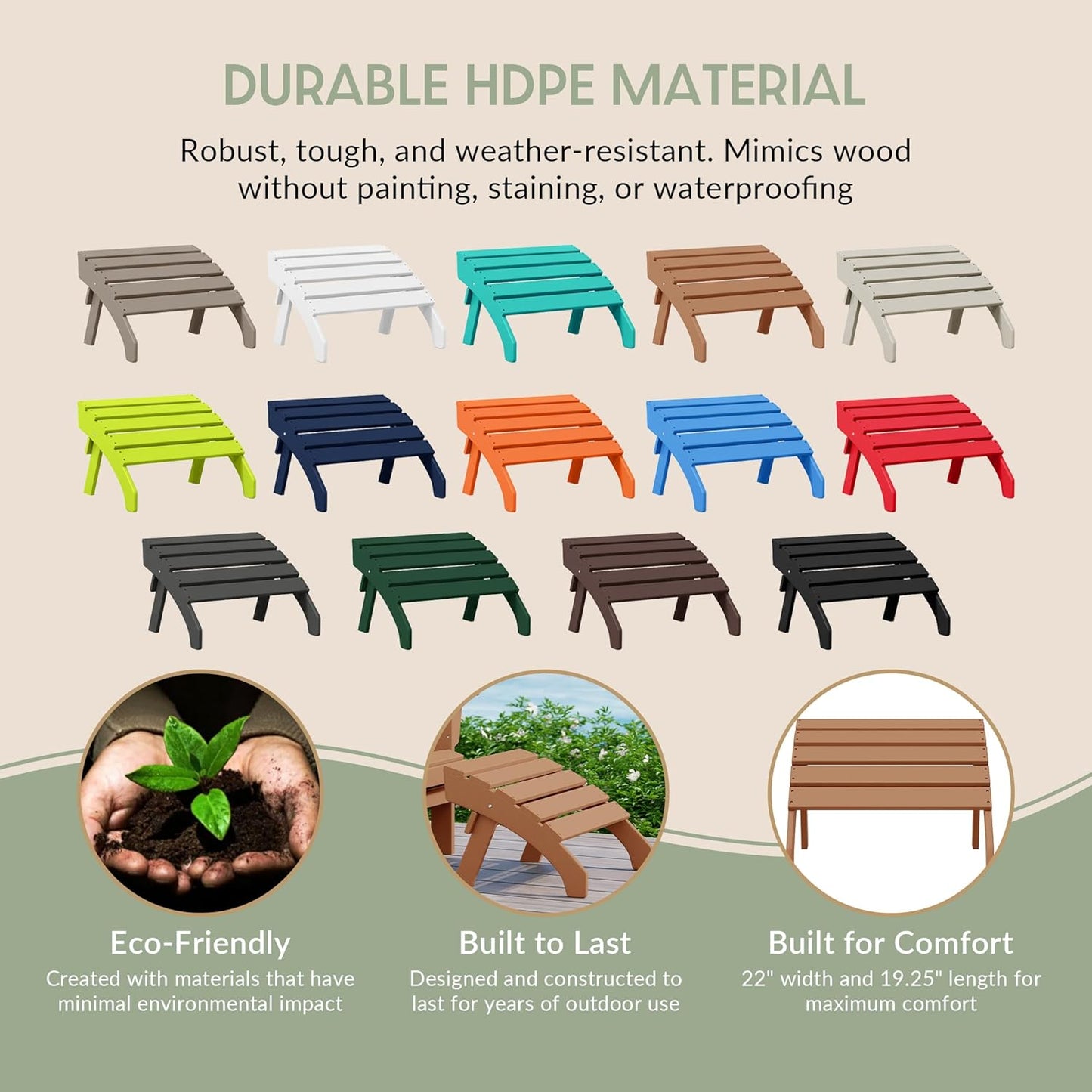 WestinTrends Dylan Outdoor Patio HDPE Adirondack Ottoman Footrest, Teak