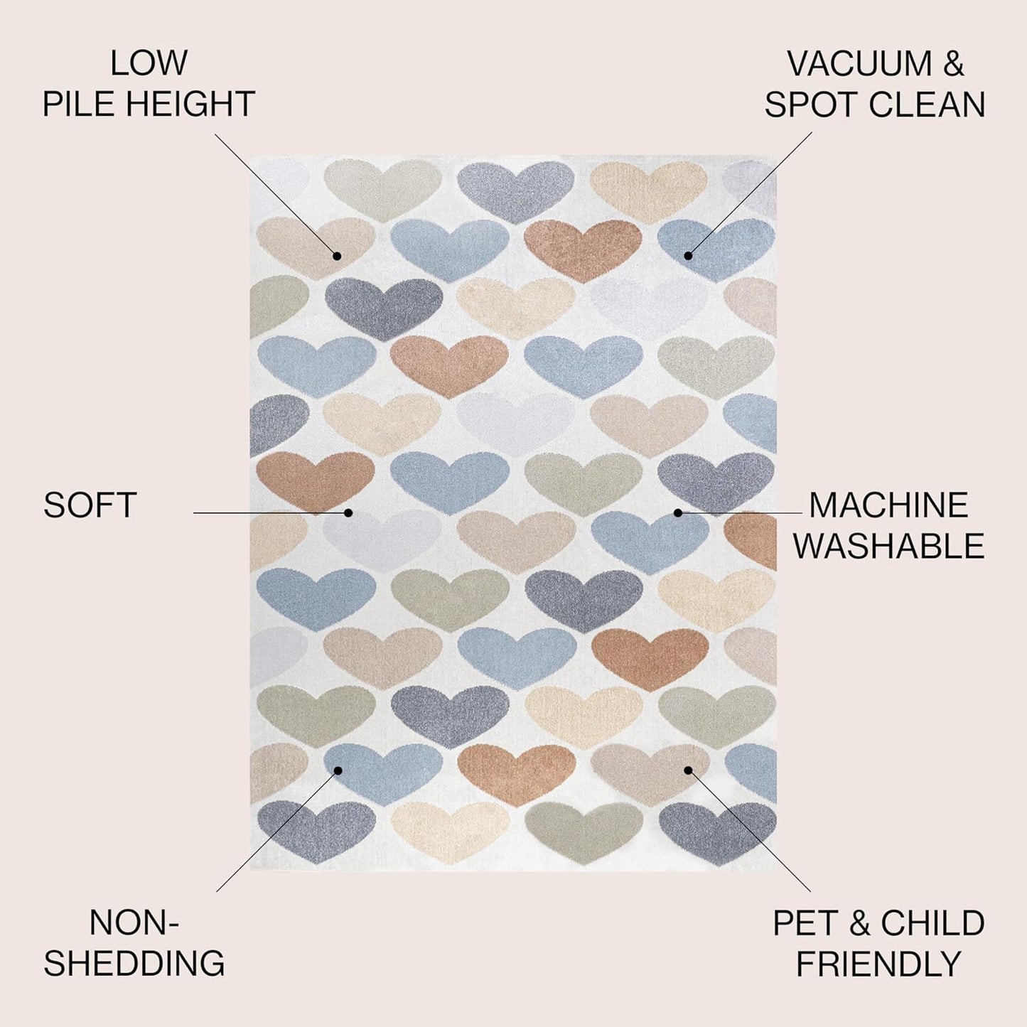 JONATHAN Y Machine-Washable Ivory/Blue/Orange Indoor Area Rug, 8x10, Dila Modern Hearts Geometric, Kids & Novelty, Vintage, Bedroom, Kitchen, Living Room, Easy-Cleaning, Non-Shedding (KDW101A-8)