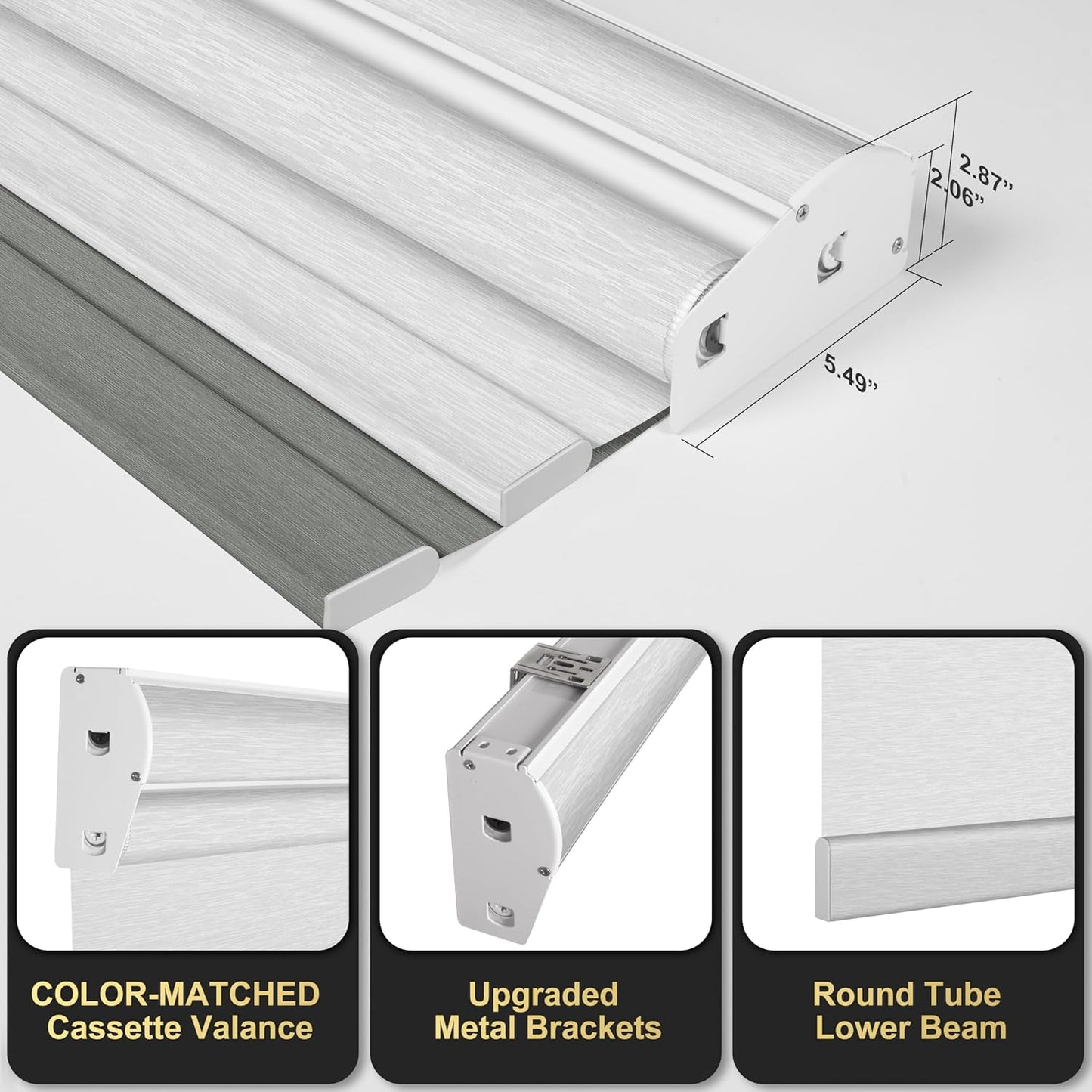 BERISSA Cordless Dual Roller Shades with Cassette Valance,Double Window Shades Blackout and Light Filtering Shades,Day and Night Roller Shades for Home Office Door.Grey and White.63 W x 64" H