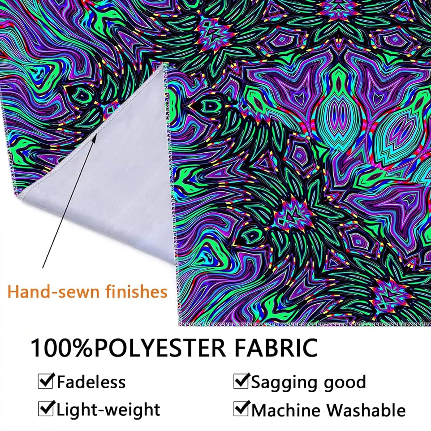 PSYHILAR Blacklight Mandala Tapestry for Bedroom, Psychedelic Black Light Posters for Adults and Teens, Neon UV Reactive Aesthetic Bohemian Art Wall Hanging Decor (80 x 60 Inches)