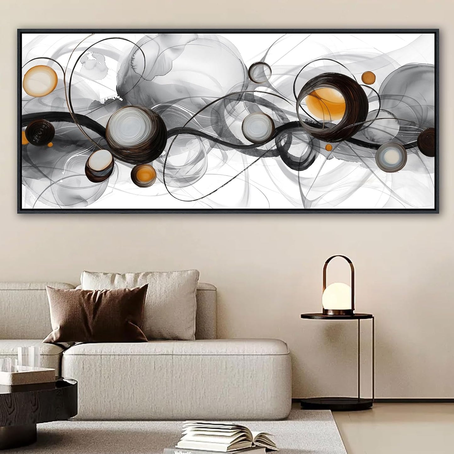 XLSJERST Large Size Frame Wall Art for Living Room - 86x39 Inches Abstract Artwork Minimalist Painting Modern Black and White Canvas Picture Boho Gray Wall Art