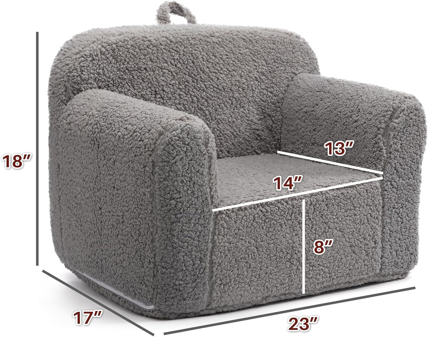 ALIMORDEN Kids Ultra-Soft Snuggle Foam Filled Chair, Toddler Cuddly Sherpa Reading Couch for Boys and Girls, Grey