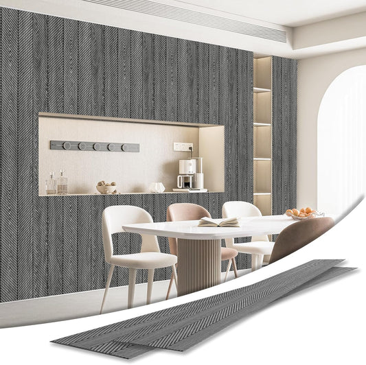 Art3d 4-Pack Glue-On Herringbone Wainscoting Panel for Interior Wall Decor - 104 x 12 Inch Polystyrene Ultralight Slim Slat Wall Panels for Living Room Bedroom, Weathered Teak