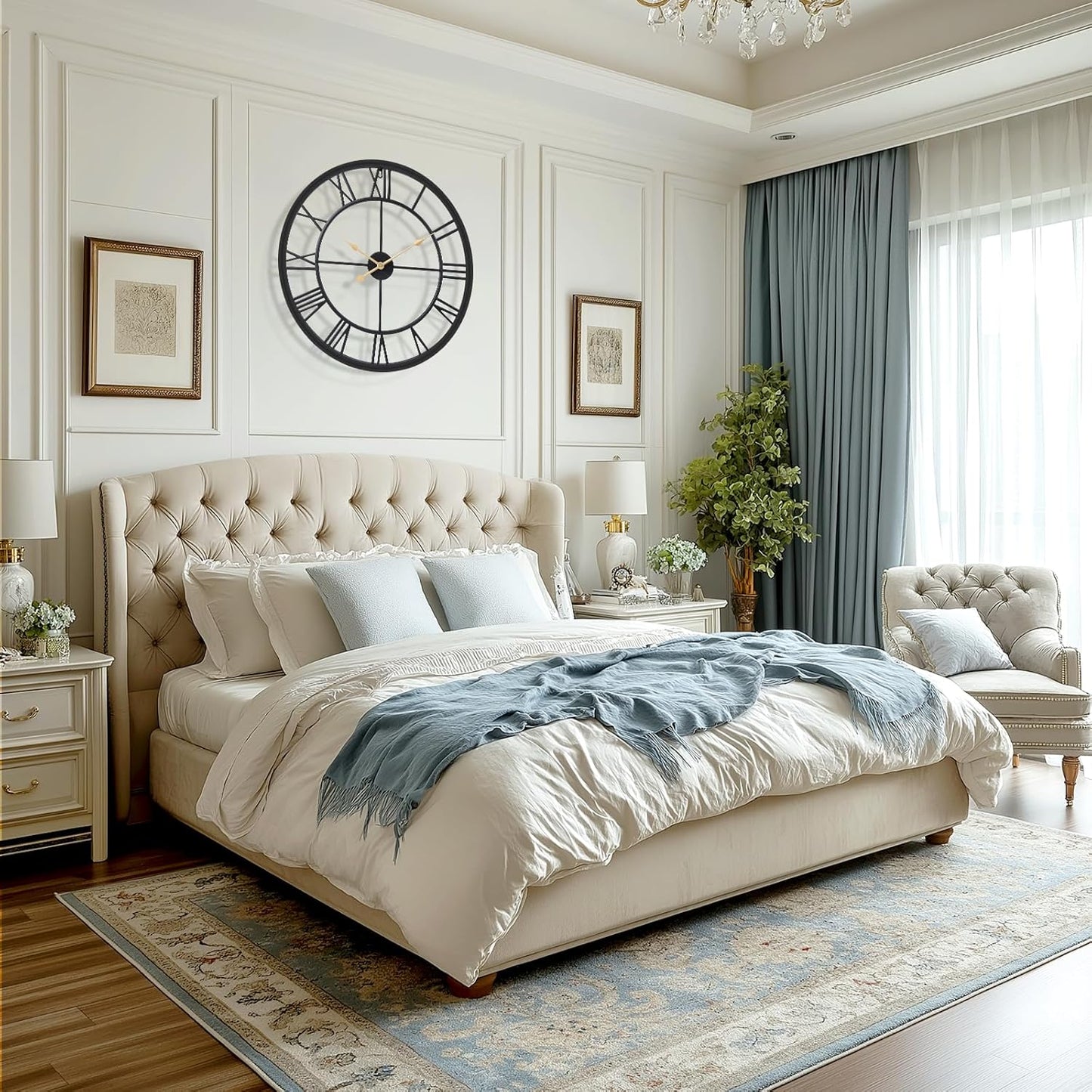 Tatub 24 Inch Large Wall Clock for Living Room Decor, Roman Numeral Modern Round Decorative Metal Large Wall Clock for Bedroom and Kitchen, Silent, Non Ticking, Battery Operated