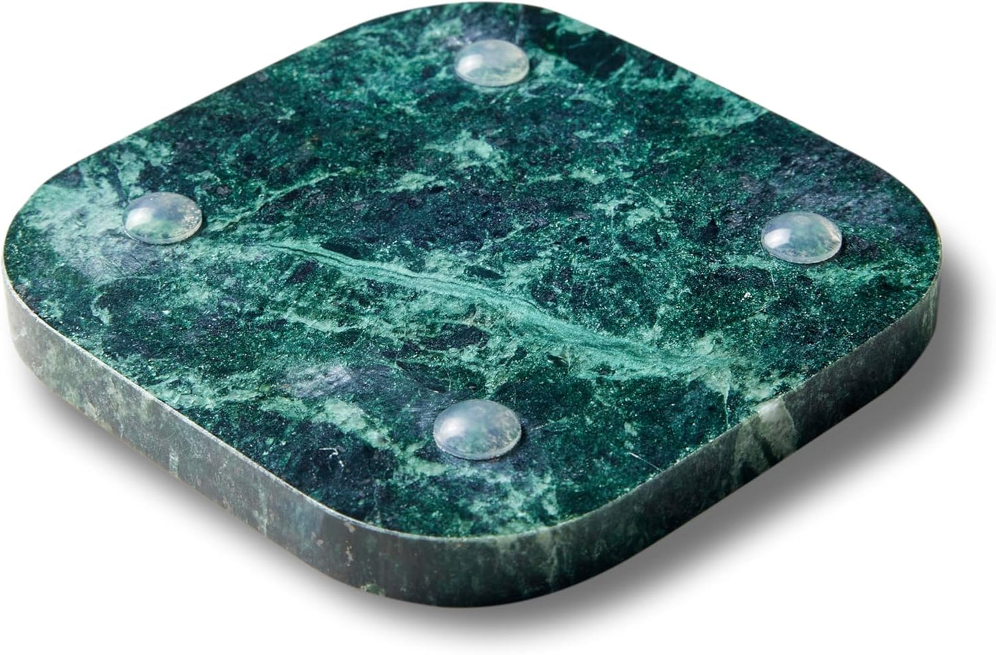 𝐈𝐭𝐚𝐥𝐢𝐚𝐧 Green Marble Coasters – Set of 4 – Square Modern Bar Coasters for Drinks, Coffee –Stone Holder for Home Décor, Housewarming Gifts (Dark Green)