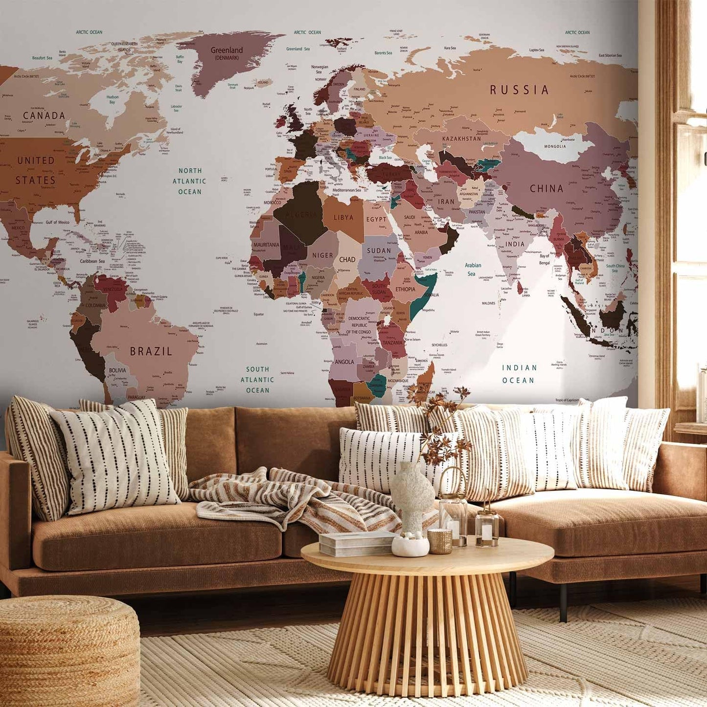 artgeist Premium Wall Mural World Map 98x69 in - XXL Non-Woven Wallpaper Fleece Wall Decor Photo Print Picture Image Design Home Map of The World k-B-0001-a-d