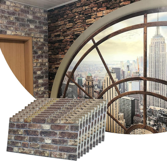 Dundee Deco 3D Wall Panels Faux Brick - Cladding, Grey Brown Stone Look Wall Paneling, Styrofoam Facing for Living Room, Kitchen, Bathroom, Balcony, Bedroom, Set of 10, Covers 53 sq ft