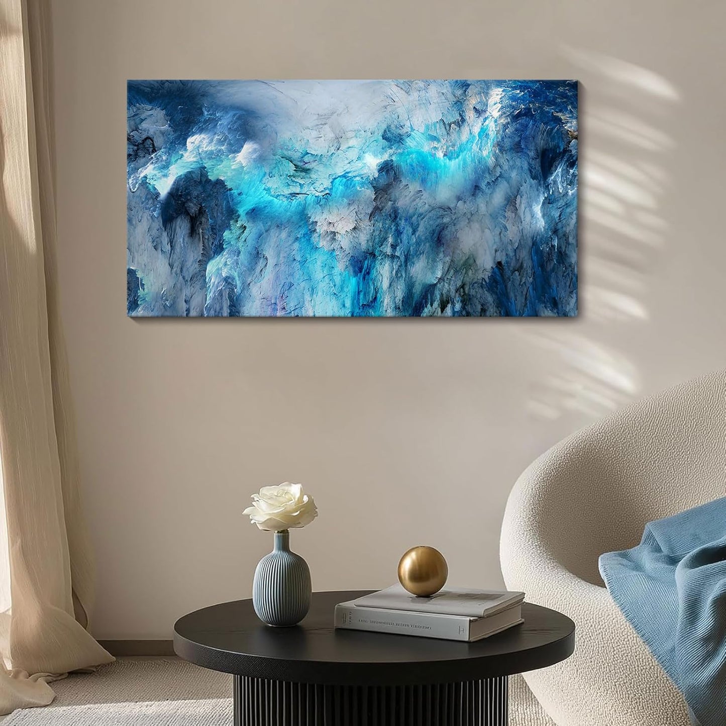 Mofutinpo Blue Canvas Wall Art Modern Abstract Wall Decor for Living Room Contemporary Pictures for Bedroom Wall Decor Artwork for Walls Dinning Room Decoration Wall Navy Blue Office Wall Art 20×40IN