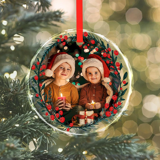 Personalized Christmas Ornaments, Custom Glass Ornament with Photo,Customized Christmas Tree Decor Gifts for Family, Dad, Mom, Him, Her
