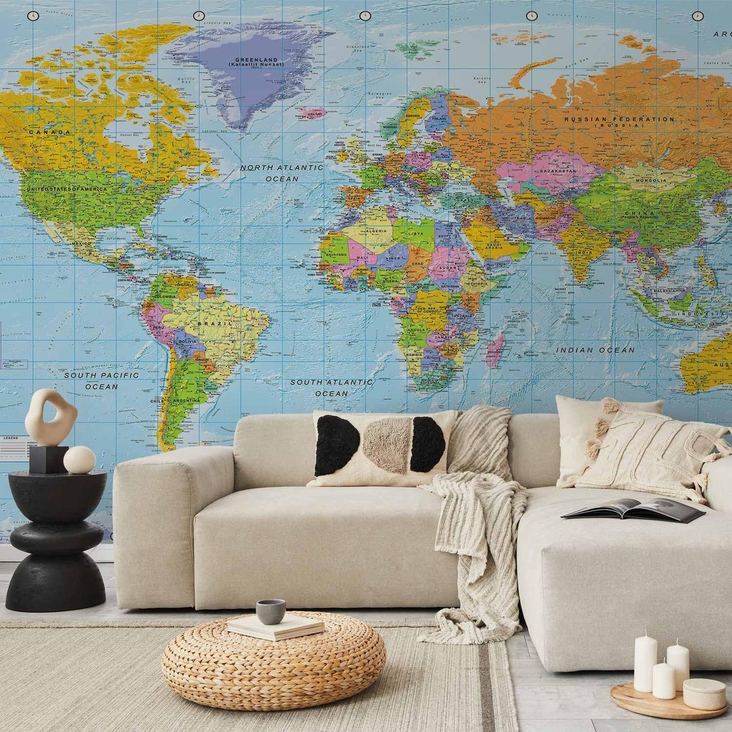 artgeist Premium Wall Mural World Map 197x110 in - Non-Woven Wallpaper Fleece Wall Decor Photo Print Picture Image Design k-A-0094-x-a
