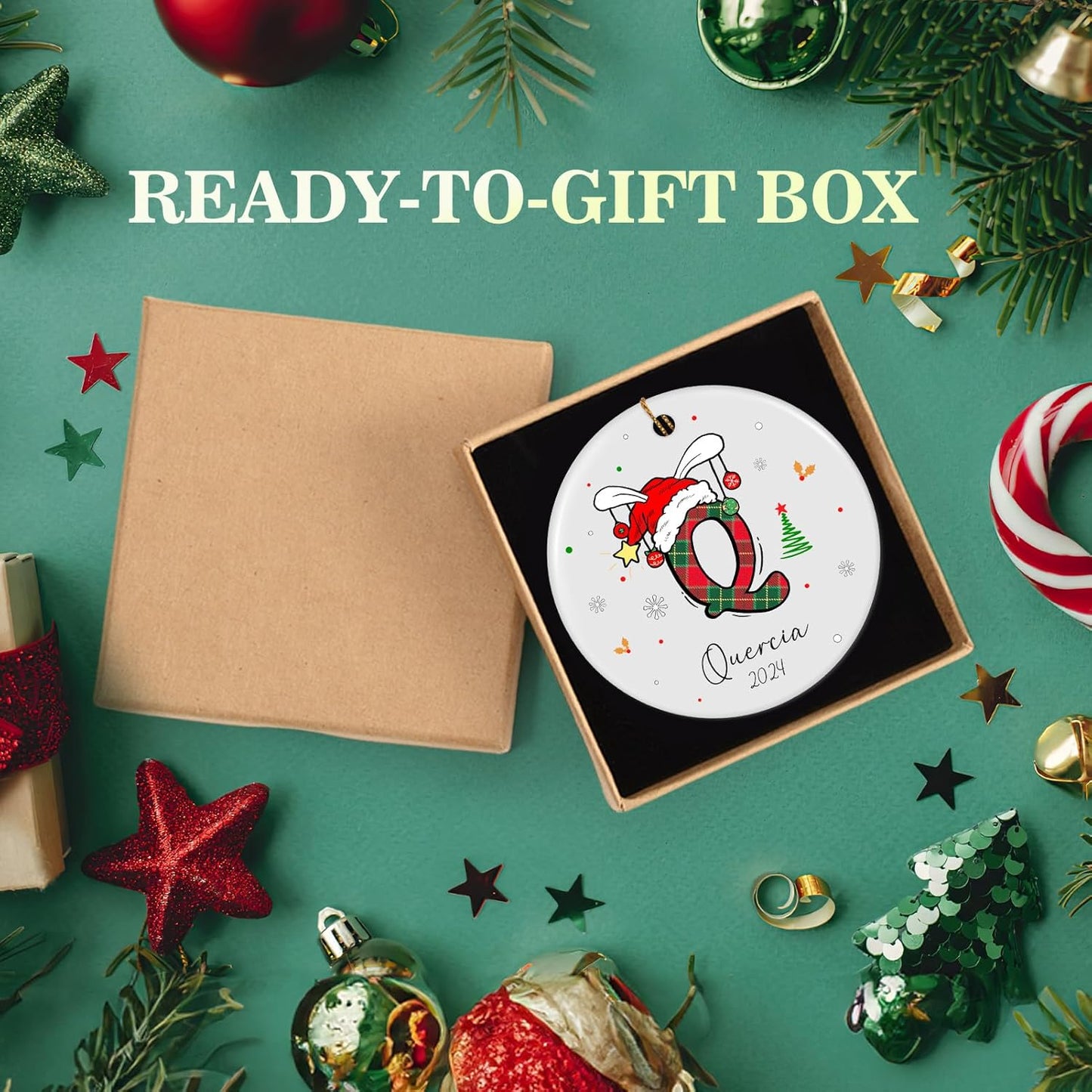 Personalized Christmas Ornaments with Initial Name, Ceramic Custom Monogram Initial A-Z Christmas Ornament 2025 for Kids Family Friends, Customized Letter Name Ornaments for Christmas Tree Decorations