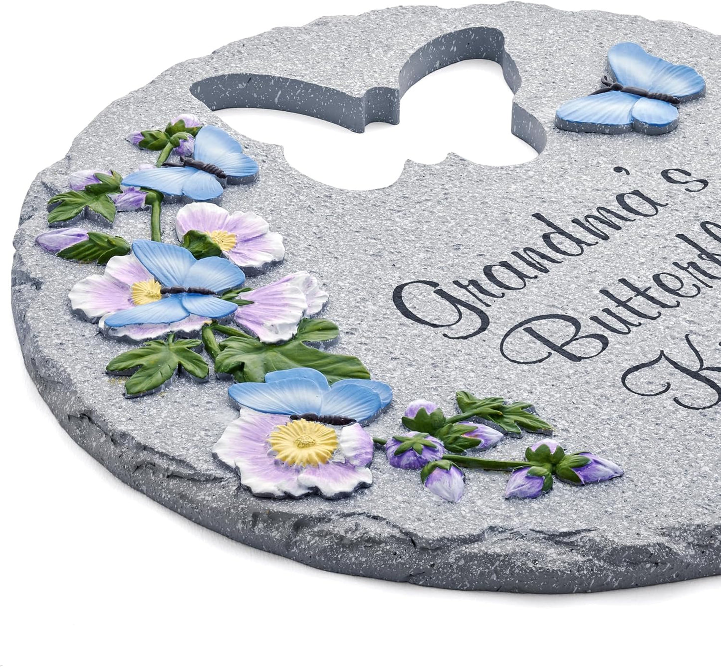 Let's Make Memories Personalized Garden Décor - Custom Garden Stone - Indoor/Outdoor - for Mom or Grandma - for Her - Engraved - Butterfly Cutout - Durable Resin - Large Round Stone