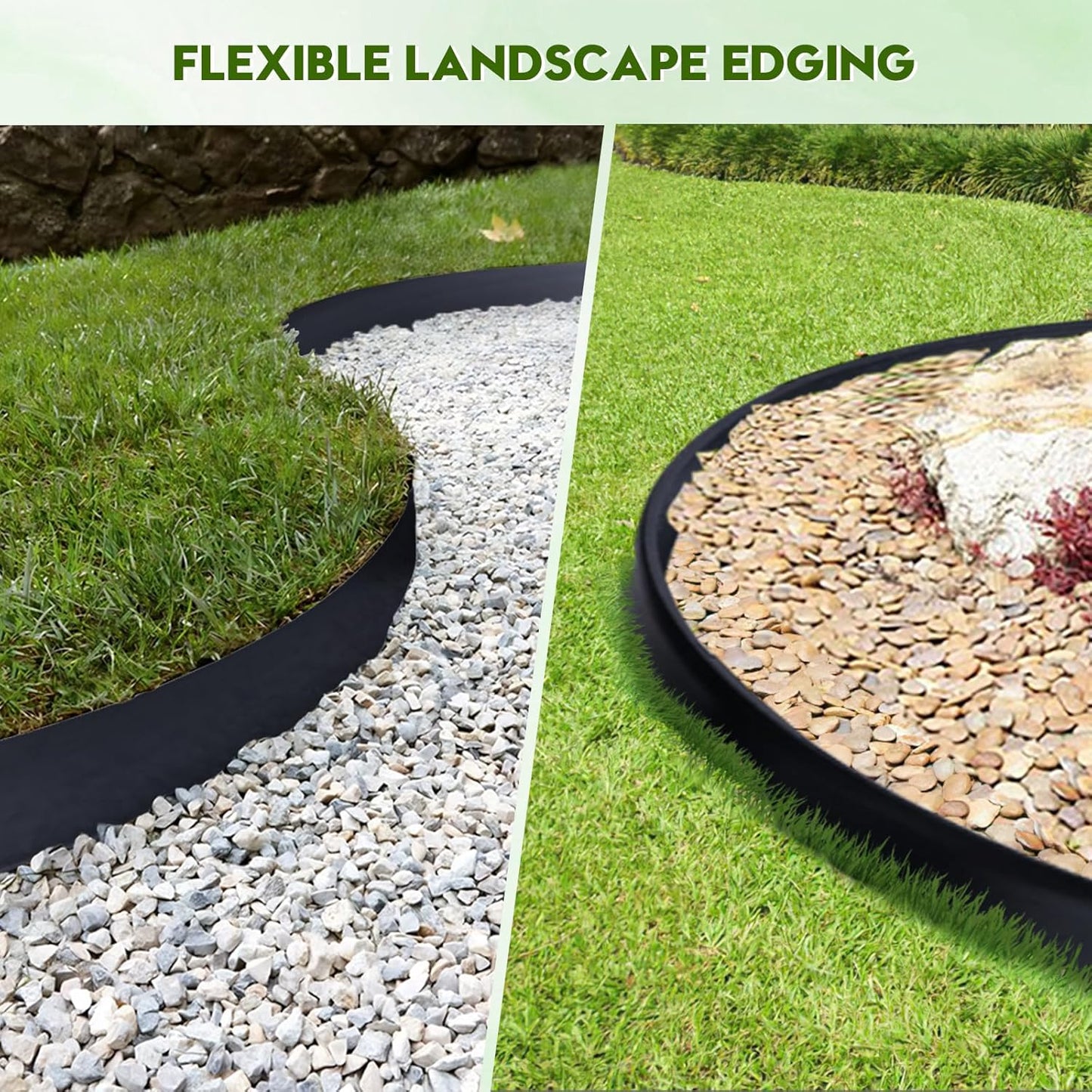 No Dig Landscape Edging 2" x 98.4FT Kit, Plastic Edging for Landscaping with 300 Spikes, for Garden, Lawn, Flower Beds and Yard, Black