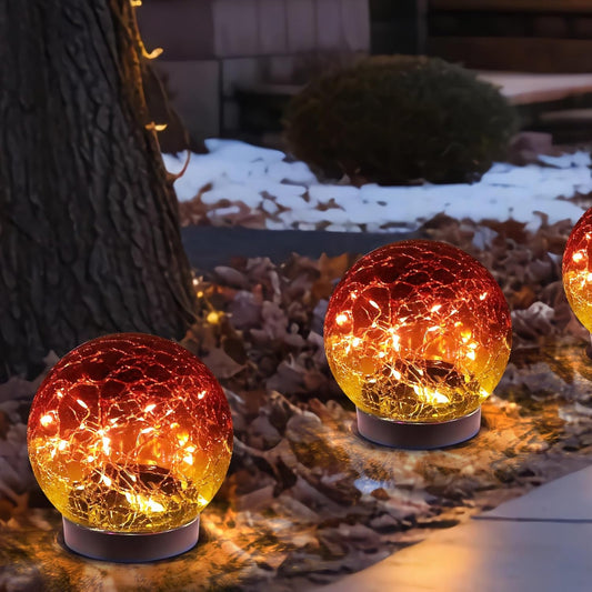 Solar Globe Lights Outdoor Waterproof-Solar Balls-Solar Garden Lights-Orbs for Outside 2 Pack Cracked Glass Ball for Lawn Patio Yard Backyard Decorations