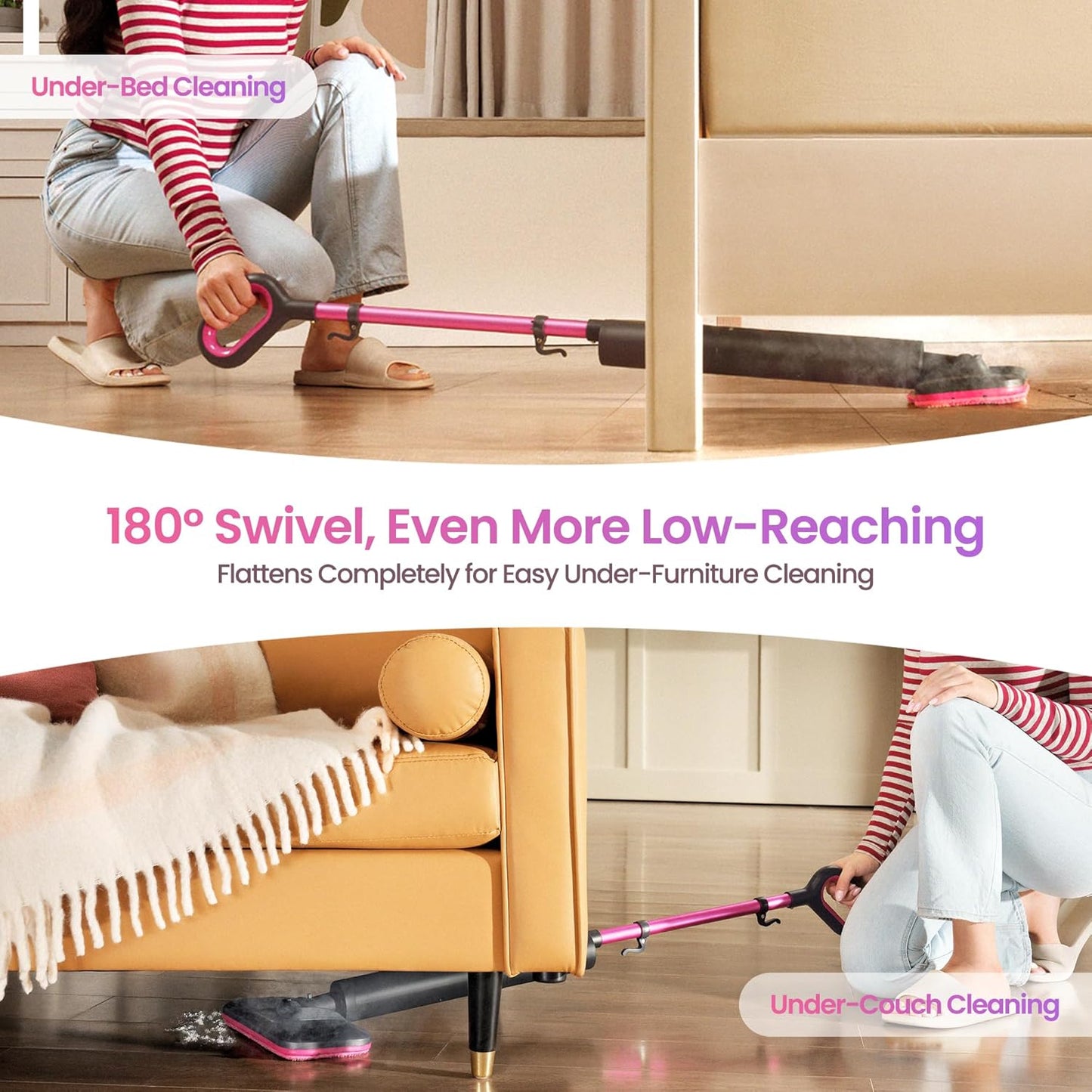 Schenley Steam Mop Cleaner Powerful - 15s Fast Heat-Up, Chemical-Free for Hardwood/Tile/Laminate & Floors/Walls, Washable Pads, 3 Modes for Carpet, Lightweight, Self-Standing, Sleek Design