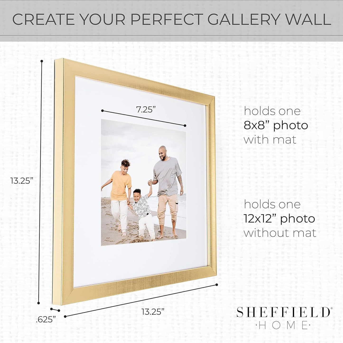 Sheffield Home 9 Piece Gallery Wall Frame Set, 12x12 in. Matted to 8x8 in. (Gold)