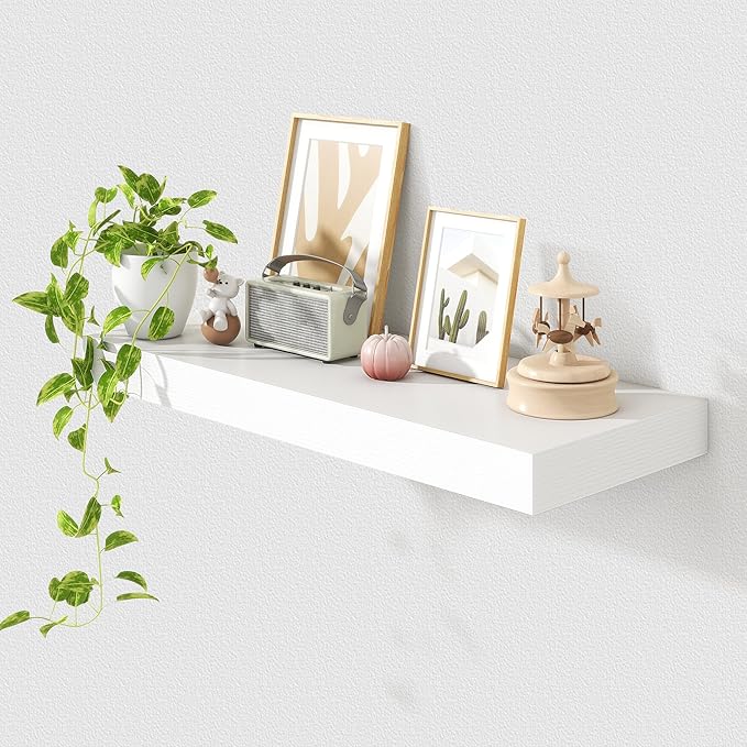 Deep Floating Shelves for Wall | 30 Inch Wide x 12 Inch White Floating Shelves | 30W x 12D Rustic Wood Wide Shelves | Deep Large Shelves for Wall | Bookshelf Laundry Shelf TV Shelf