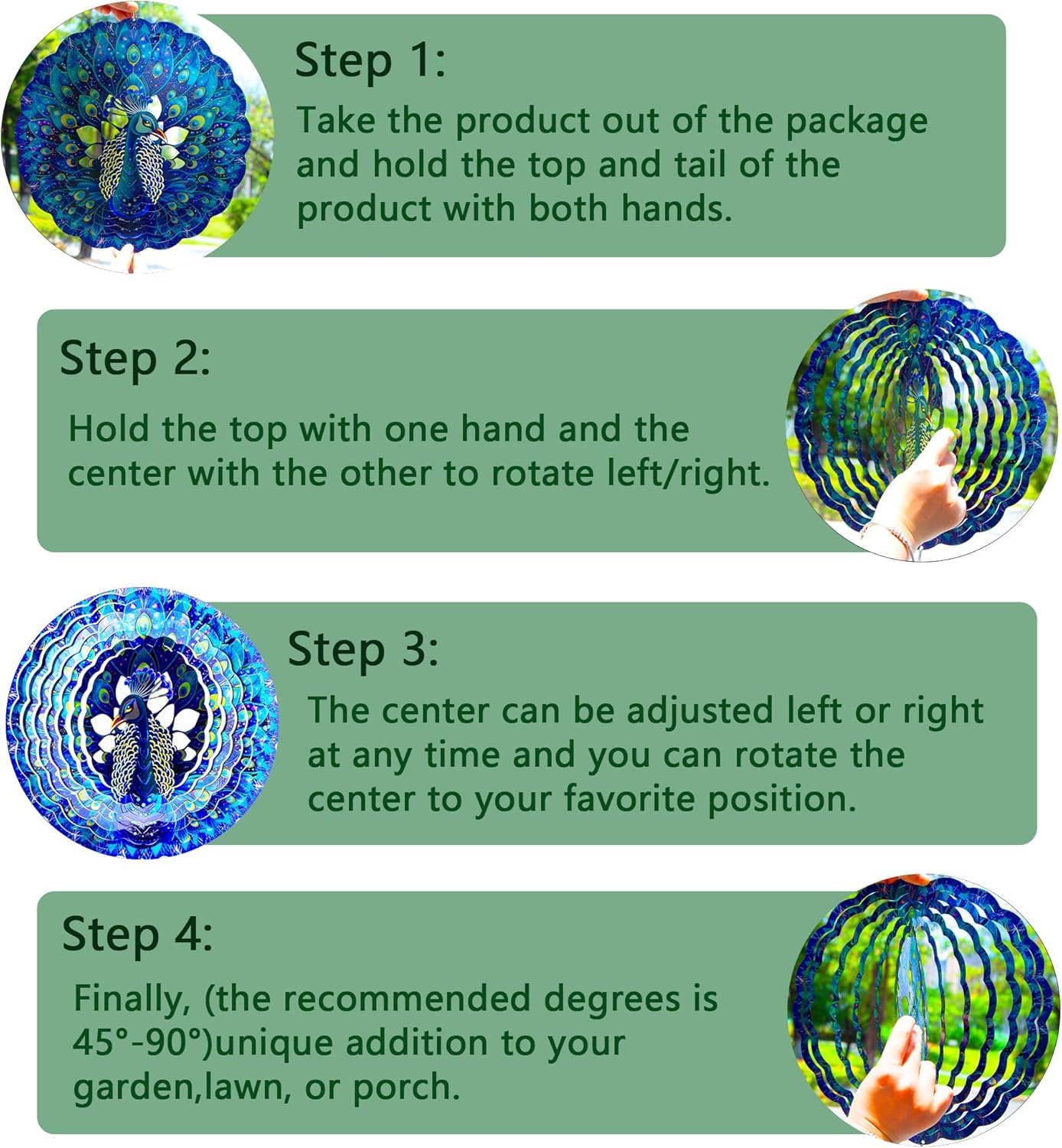 Peacock Gifts for Women, Peacock Wind Spinner Garden Decor, 12 inch 3D Hanging Wind Spinners Outdoor