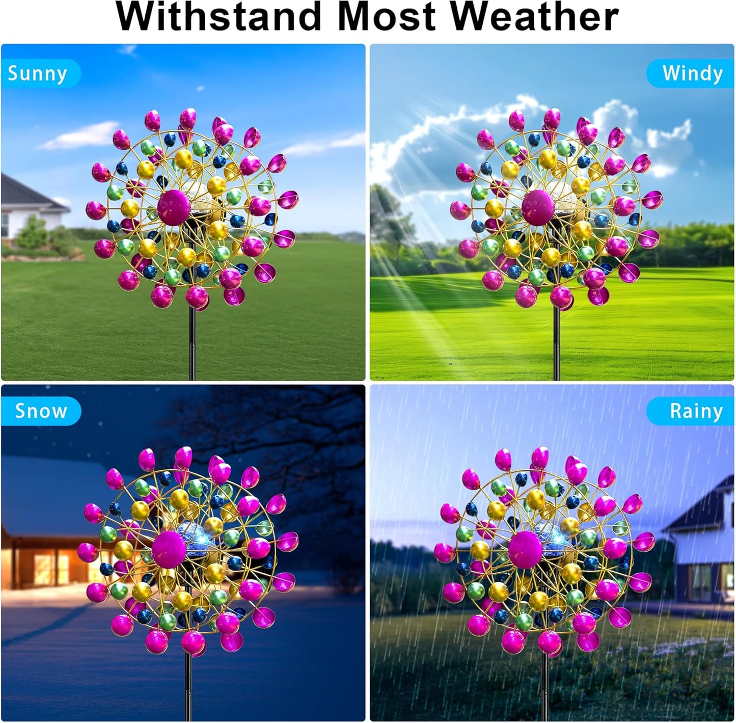Large Wind Spinners Outdoor Solar Garden Decor Light - Unique Ferris Wheel Shaped Colorful Windmill, Durable Waterproof Design for Garden, Lawn, Patio