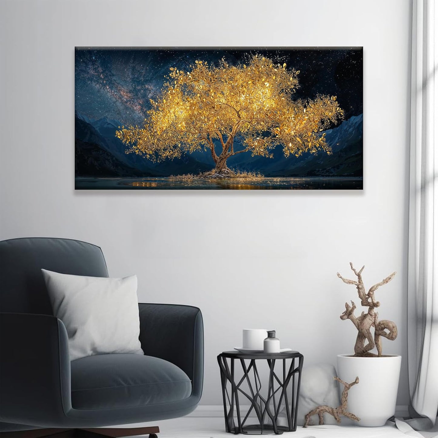 Wall Art For Living Room Gold Tree Of Life Landscape Print Painting Modern Canvas Art Wall Decor Prints Abstract Wall Decor Picture For Bedroom Apartment Office Wall Artwork Can Be Hung 24"X48"