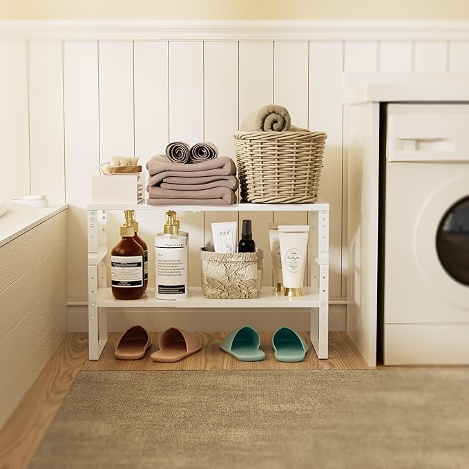 Expandable,Stackable Spice Rack,Seasoning Organizer and Storage,Spices Jar Racks for Cabinet,Countertop, Metal Pantry, Cupboard,Laundry Storages,Heavy Duty(2 PACKS/LARGE/WHITE)