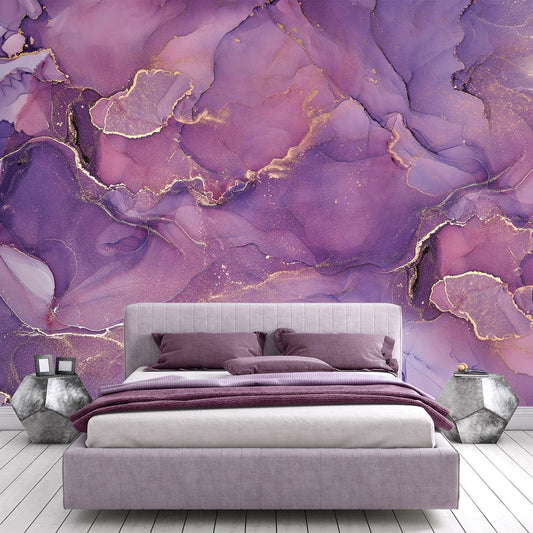 -Purple Marble Fabric Wallpaper Abstract Texture Mural Bedroom 100" x 65" (Not Peel and Stick)