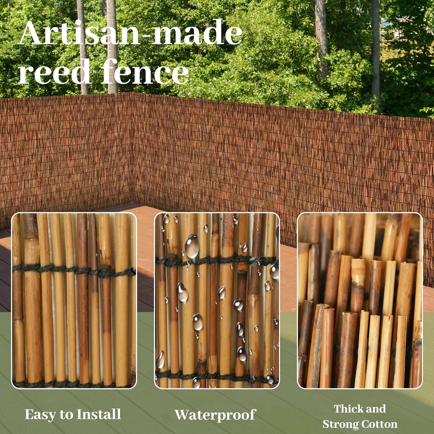 Brown 2 Pack 3.3FT X 16.4FT Reed Fencing Roll, Balcony Privacy Shade Reed Bamboo Fencing Garden Fence Border, Wind Block Sunshade Fence Screen for Outdoor Yard Patio Flower Bed Edge