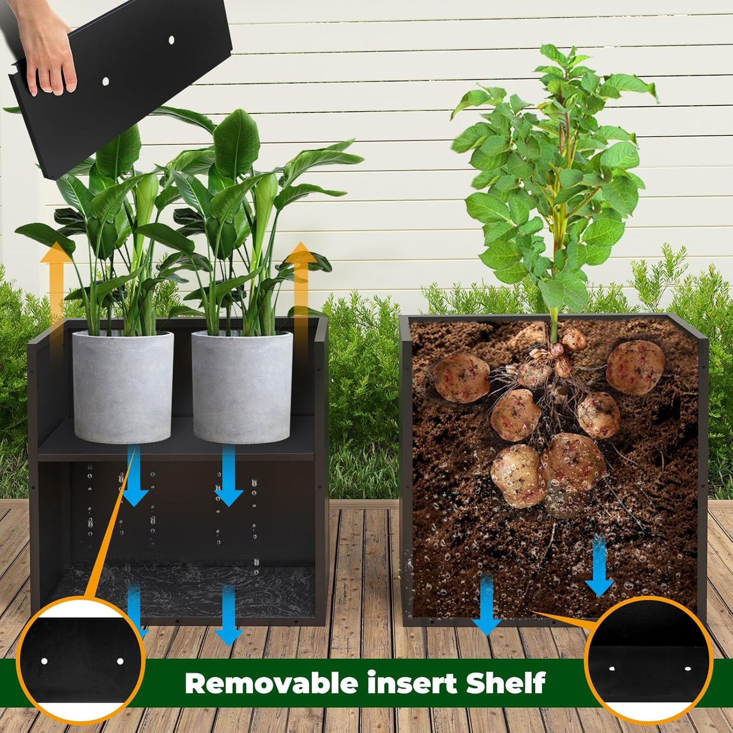 Black Steel Metallic Heavy Planter for Outdoor Plants 24"x10"x24" Metal Garden Planter Spliced Flower Pot with Partitions for Outside,Indoor,Garden (Black, 24 * 10 * 24)