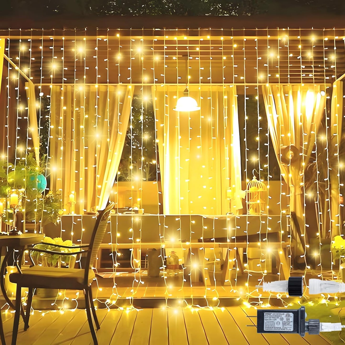 HEYFUNi 304 LED Curtain Lights Outdoor, 9.8Ft*9.8Ft Hanging String Lights Plug in with 8 Modes, Connectable Curtain Fairy Lights for Bedroom, Dorm, Christmas, Wall, Backdrop, Wedding Decor, Warm White