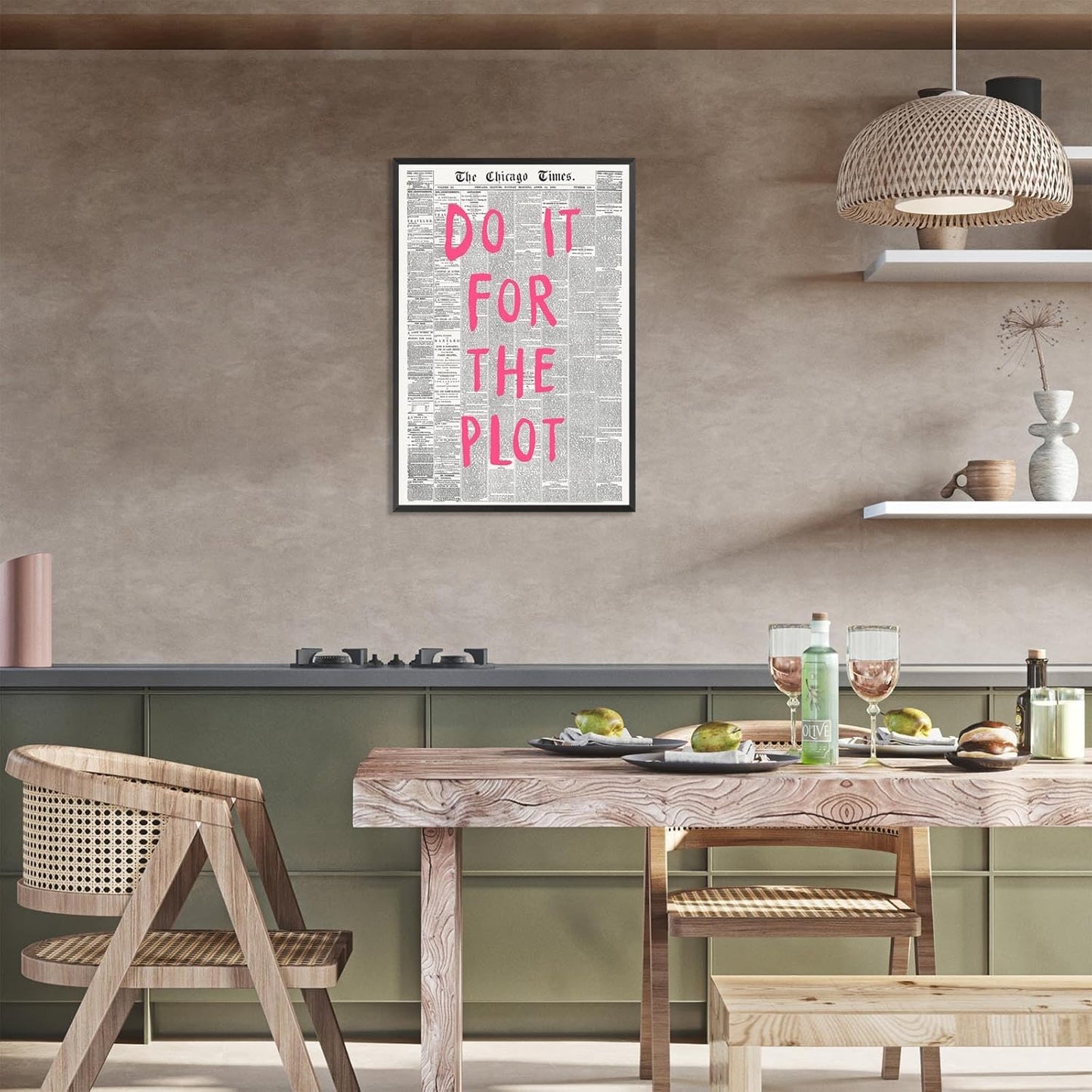 Liyark Retro Black And White Chicago Newspaper Poster Pink Trendy Preppy Apartment Art Motivational Affirmation Do It For The Plot Prints For Home Bedroom Living Room Wall Decor 24x36in Framed