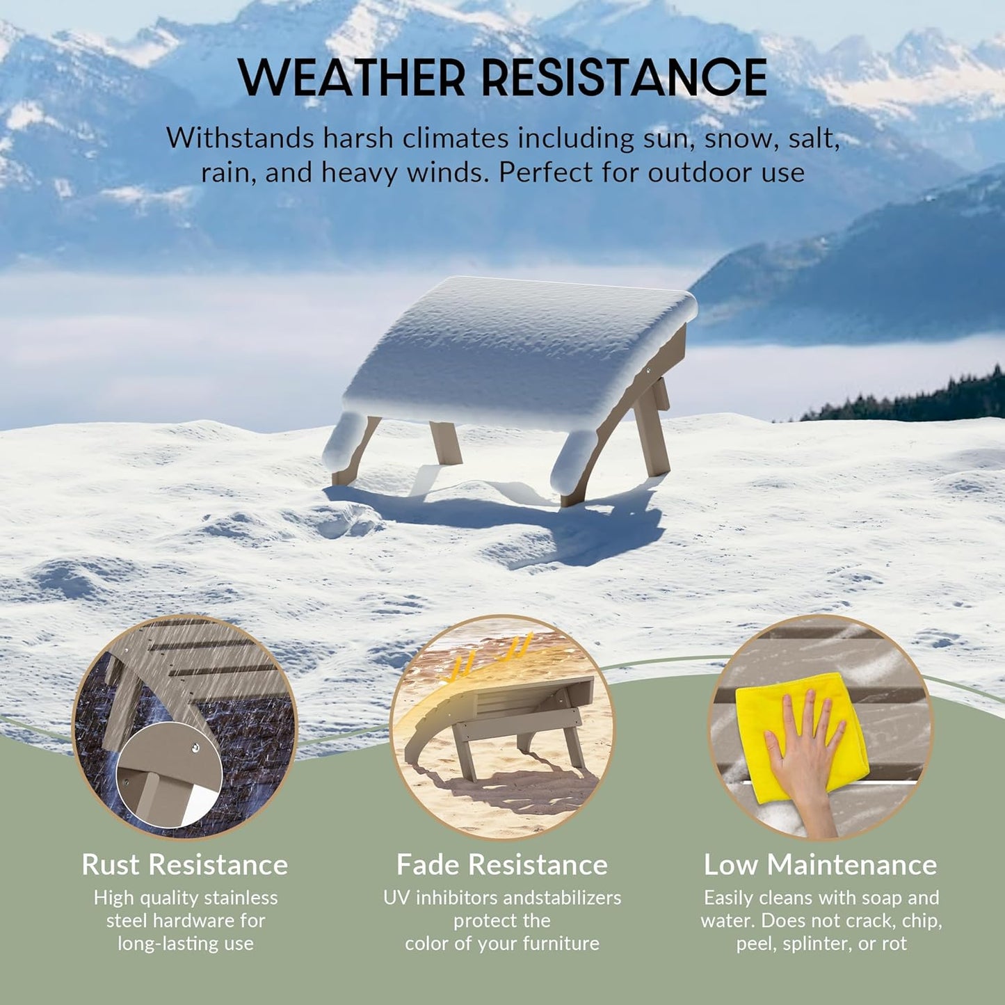 WestinTrends Dylan Outdoor Patio HDPE Adirondack Ottoman Footrest, Weathered Wood