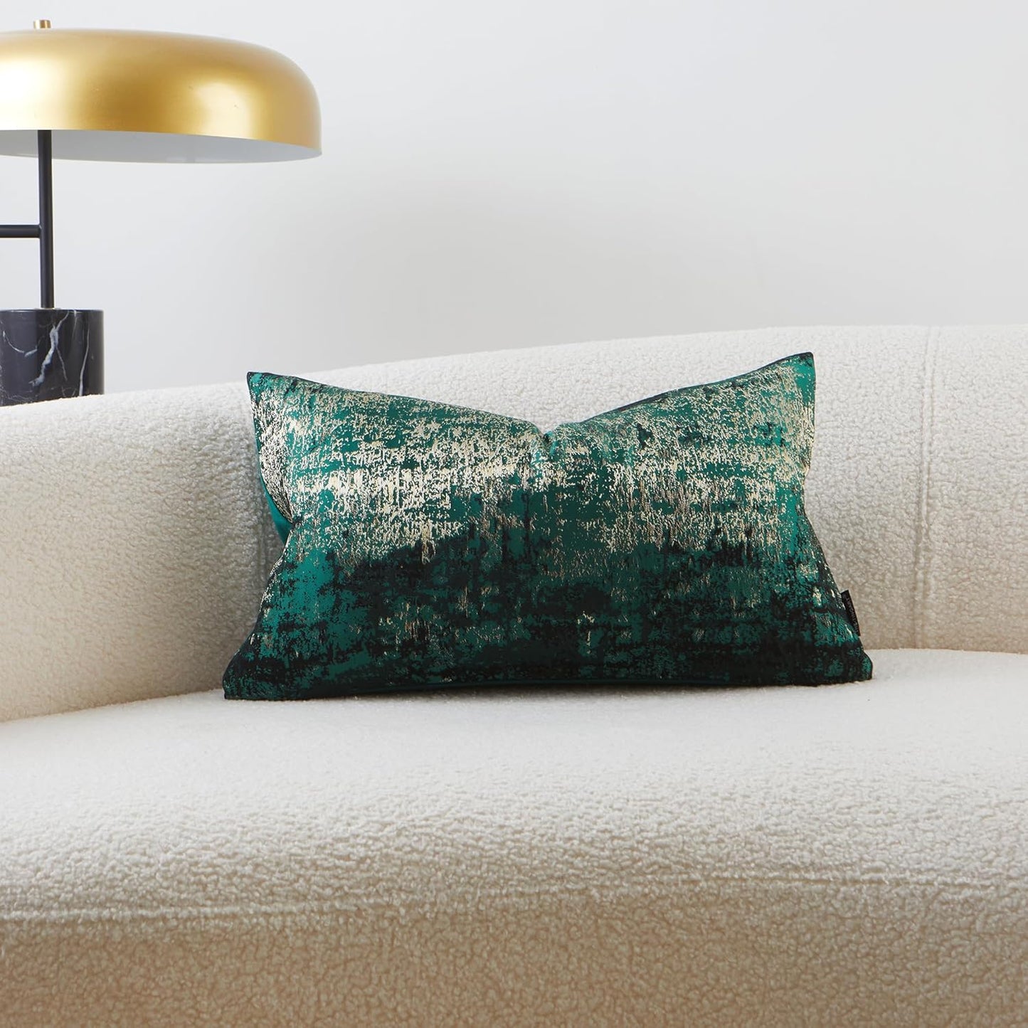 THE-TINOART Luxury Neon Moss Green Jacquard Pillow Cover 12x20 - Reversible Gold Threaded Embroidered Design, Holiday Throw Pillow Case for Couch, Sofa, Bed Décor