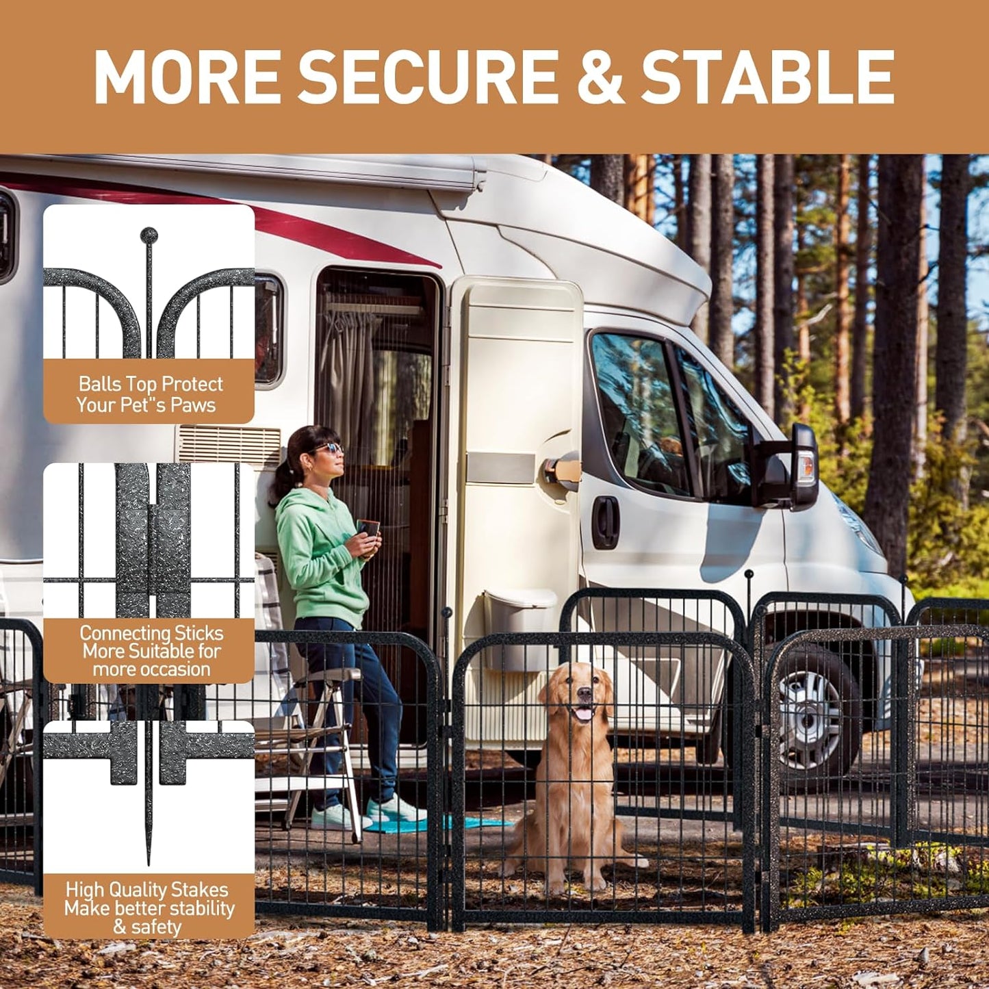 Metal Dog Playpen, 45" Inch Height 32 Panels, Ideal Dog Fence for Large/Medium/Small Dogs Indoor & Outdoor Bliss, Perfect Dog Pen for Camping, Yard and RV | Black-Silver